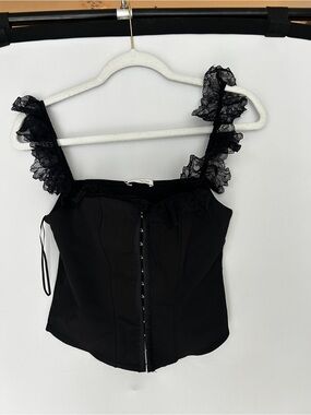 Zara Black Lace-Trim Corset Bodysuit Top